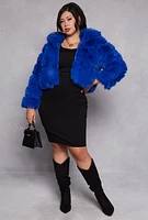 Womens Plus Faux Fur Hooded Cropped Jacket,