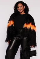 Womens Plus Size Chevron Detail Shaggy Faux Fur Jacket, Black, Size 2X