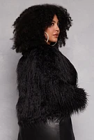 Womens Plus Shaggy Faux Fur Jacket, Black,