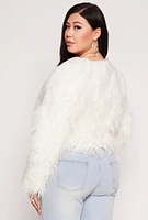 Womens Plus Shaggy Faux Fur Jacket, White,