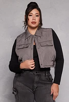 Womens Plus Size Almost Famous Quilted Cropped Vest, Grey, Size 2X