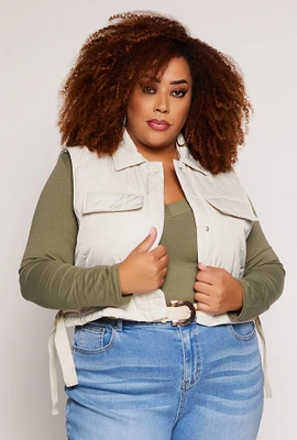 Womens Plus Size Almost Famous Quilted Cropped Vest, White, Size 2X