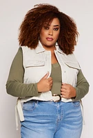 Womens Plus Size Almost Famous Quilted Cropped Vest, White, Size 2X