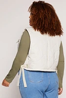 Womens Plus Size Almost Famous Quilted Cropped Vest, White, Size 2X