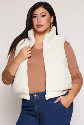 Womens Plus Size Almost Famous Sherpa Vest, White, Size 2X