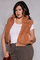 Womens Plus Almost Famous Sherpa Vest, Brown,