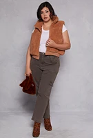 Womens Plus Almost Famous Sherpa Vest, Brown,