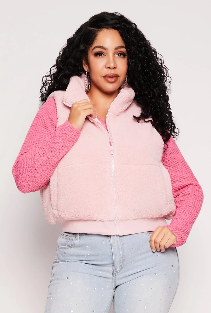Womens Plus Almost Famous Sherpa Vest, Pink,