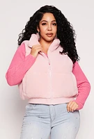 Womens Plus Almost Famous Sherpa Vest, Pink,