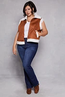 Womens Plus Size Almost Famous Faux Suede Vest, Brown, Size 3X