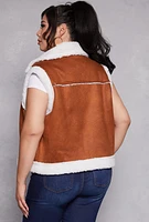 Womens Plus Size Almost Famous Faux Suede Vest, Brown, Size 1X