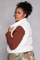 Womens Plus Size Almost Famous Nylon Puffer Vest, White, Size 2X