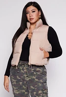 Womens Plus Size Almost Famous Nylon Puffer Vest, Beige, Size 1X