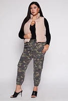 Womens Plus Size Almost Famous Nylon Puffer Vest, Beige, Size 1X