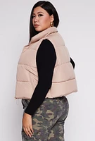 Womens Plus Size Almost Famous Nylon Puffer Vest, Beige, Size 1X
