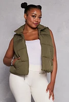 Womens Plus Size Almost Famous Nylon Puffer Vest, Green, Size 2X