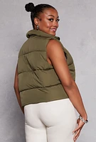 Womens Plus Size Almost Famous Nylon Puffer Vest, Green, Size 2X