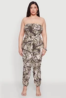 Womens Plus Size Chic Camouflage Stacked Leg Jumpsuit, Green, Size 1X