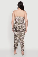 Womens Plus Size Chic Camouflage Stacked Leg Jumpsuit, Green, Size 1X