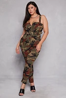 Womens Plus Size Camouflage Belted Jumpsuit, Green, Size 3X