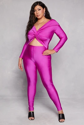 Womens Plus Size Twist Front Cut Out Jumpsuit, Pink, Size 3X