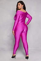 Womens Plus Size Twist Front Cut Out Jumpsuit, Pink, Size 3X