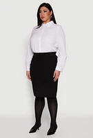 Womens Plus Size Daisy Long Sleeve Bodysuit with Shirt Collar, White, Size 1X