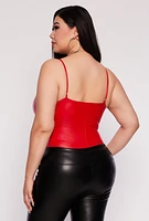 Womens Plus Size Iris Faux Leather Bustier Bodysuit, Red, Size 3X