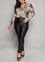 Womens Plus Mesh Printed Mock Neck Bodysuit, Multi,