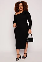 Womens Plus Size Almost Famous 3D Rose Sweater Dress, Black, Size 3X