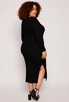 Womens Plus Size Almost Famous 3D Rose Sweater Dress, Black, Size 3X