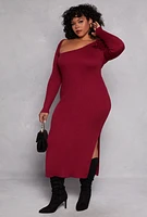 Womens Plus Size Almost Famous 3D Rose Sweater Dress, Burgundy, Size 3X