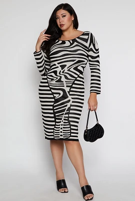 Womens Plus Size Almost Famous Abstract Sweater Dress, Multi, Size 2X