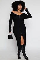 Womens Plus Size Almost Famous Zip Front Sweater Dress, Black, Size 3X