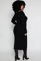 Womens Plus Size Almost Famous Zip Front Sweater Dress, Black, Size 3X