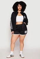 Womens Plus Size 08 Varsity Stripe Track Jacket, Black, Size 2X