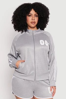 Womens Plus 08 Varsity Stripe Track Jacket, Grey,