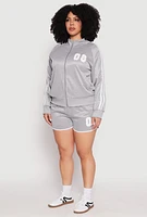 Womens Plus 08 Varsity Stripe Track Jacket, Grey,