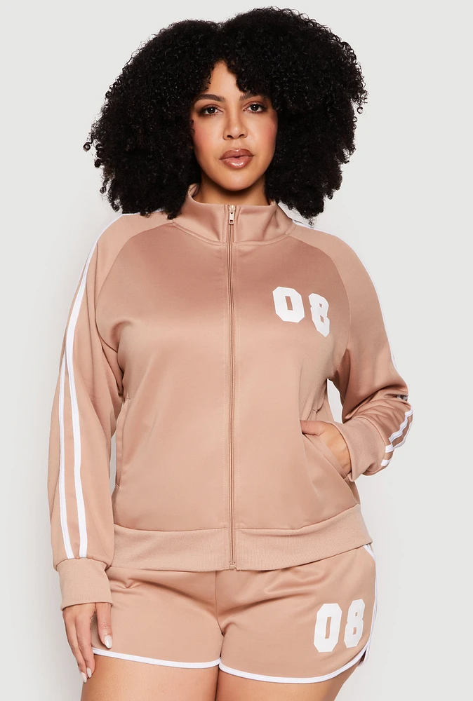 Womens Plus 08 Varsity Stripe Track Jacket,