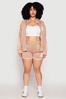 Womens Plus Size 08 Varsity Stripe Track Jacket, Beige, Size 1X