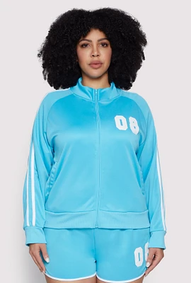 Womens Plus Size 08 Varsity Stripe Track Jacket, Blue, Size 1X