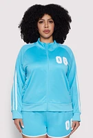 Womens Plus Size 08 Varsity Stripe Track Jacket, Blue, Size 1X