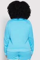 Womens Plus Size 08 Varsity Stripe Track Jacket, Blue, Size 1X
