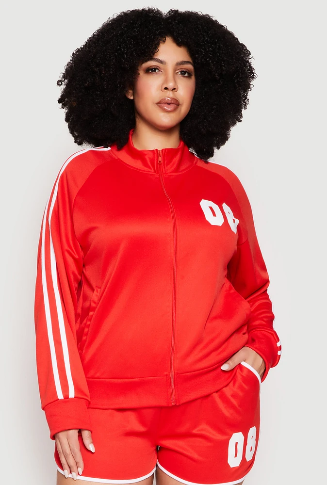 Womens Plus Size 08 Varsity Stripe Track Jacket, Red, Size 1X