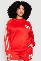 Womens Plus Size 08 Varsity Stripe Track Jacket, Red, Size 1X