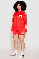 Womens Plus Size 08 Varsity Stripe Track Jacket, Red, Size 1X