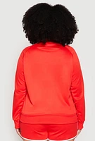 Womens Plus Size 08 Varsity Stripe Track Jacket, Red, Size 1X