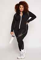 Womens Plus Size Mesh Insert Active Leggings, Black, Size 3X