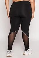 Womens Plus Size Mesh Insert Active Leggings, Black, Size 3X