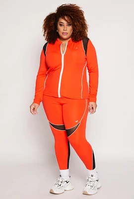 Womens Plus Size Mesh Insert Active Leggings, Orange, Size 3X